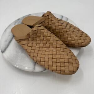 Liberte tan leather woven mules